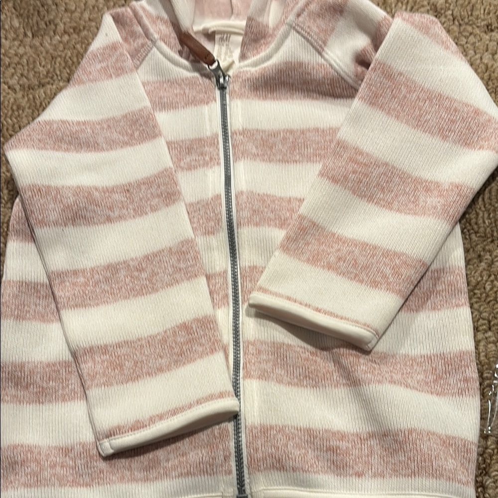 H & M Striped Baby Hoodie - Soft Pink and White